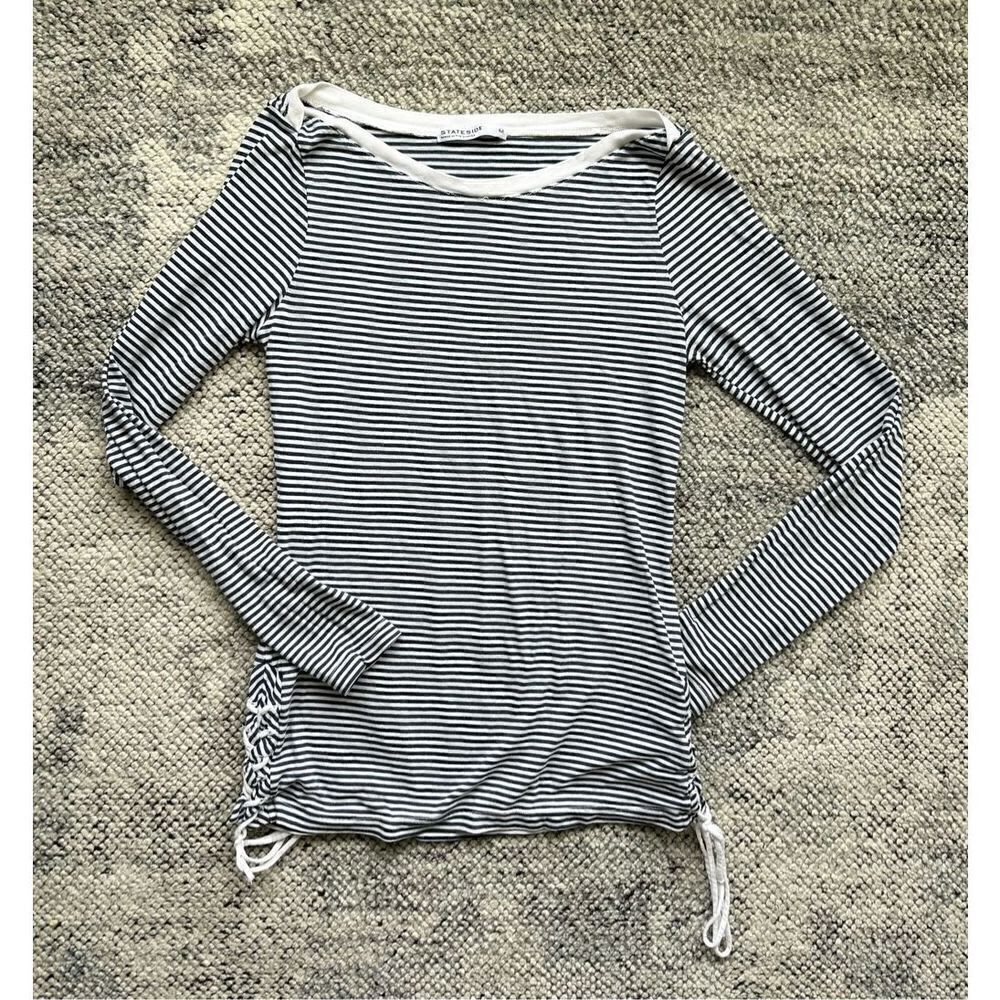 Stateside Stripe Boat Neck Side Tie Long Sleeve Top